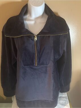 Halston Heritage Navy Velour Quarter-Zip Pullover